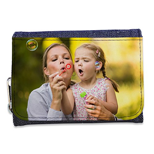 LolaPix Cartera Tejana Personalizada con tu Foto/Diseño/Texto. Regalo Original y Exclusivo. Tejido en Cartera Tejana Tela Azul.