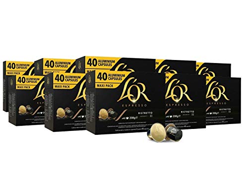 L'OR Café Espresso Ristretto - Cápsulas de café de aluminio compatibles con máquinas Nespresso® Intensidad 11 - 10 paquetes de 40 cápsulas cada uno (400 Porciones)