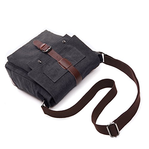 LOSMILE Hombres Lona Bolso de Bandolera La Bolsa de Mensajero Bolsa de Lona Bolsa de Hombro Messenger Bag. (M, Negro)