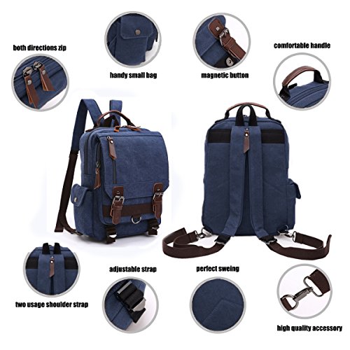 LOSMILE Mochila Hombres Mujer Lona Bolso de Bandolera La Bolsa de Mensajero Bolsa de Lona Bolsa de Hombro Messenger Bag Backpack. (Azul Profundo)