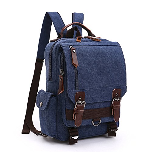 LOSMILE Mochila Hombres Mujer Lona Bolso de Bandolera La Bolsa de Mensajero Bolsa de Lona Bolsa de Hombro Messenger Bag Backpack. (Azul Profundo)