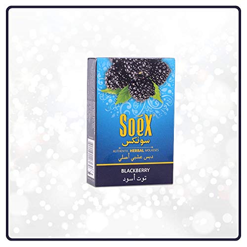 Lote de 6 sabores de Soex Vainilla Berry Blast Mora Chocolate con Menta Azul Extremo Cielo Azul Melaza de Shisha a base de hierbas para fumar una pipa de agua Cachimba Narguila Sin nicotina Sin tabaco