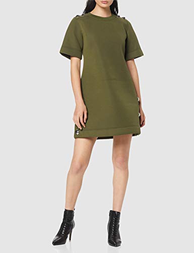 Love Moschino Logo Buttons_Jersey Short Sleeve Dress Vestido, (Green+Black 4007), 42 (Talla del Fabricante: 44) para Mujer