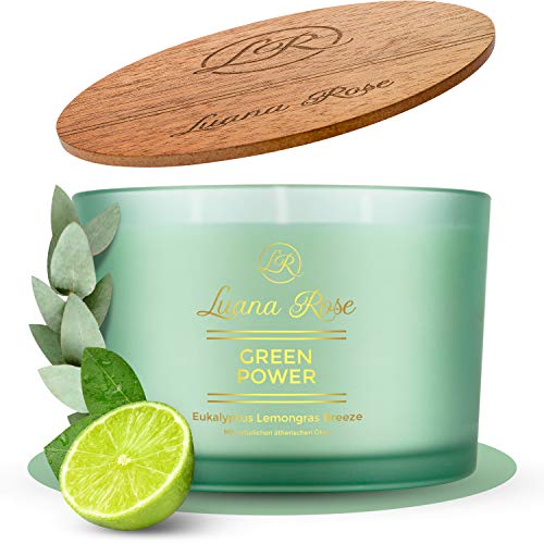 Luana Rose - Juego de 3 velas aromáticas (100 % cera de soja, para aromaterapia, larga duración de combustión, tapa de madera)