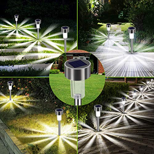 Luces Solares Jardín LED Bawoo 12 Pack Jardín Lámpara de Camino de Paisaje Iluminación de Exterior Impermeable IP65 Luce de Solare Acero Inoxidable Blanco Para Patio Césped Pasillo Terraza Sin Cables