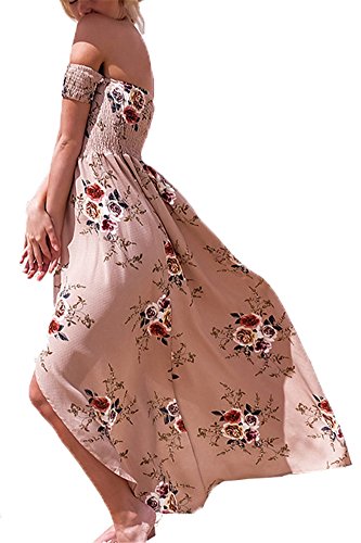 Luojida - Vestido de playa para mujer, bohemio, largo floral, estilo irregular, estilo de hombro descubierto Rose Bonbon S