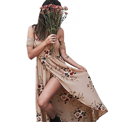 Luojida - Vestido de playa para mujer, bohemio, largo floral, estilo irregular, estilo de hombro descubierto Rose Bonbon S