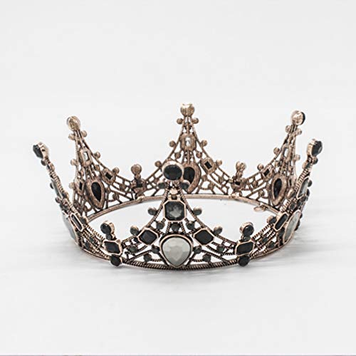 Lurrose corona barroca cristal negro redondo reina corona vintage bronce tiara nupcial para boda prom