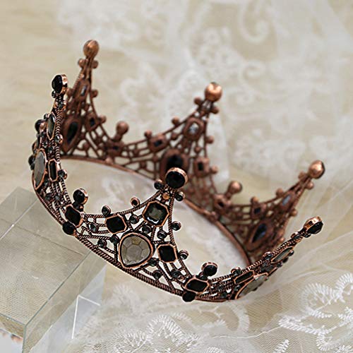 Lurrose corona barroca cristal negro redondo reina corona vintage bronce tiara nupcial para boda prom