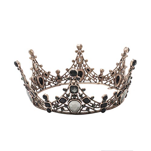 Lurrose corona barroca cristal negro redondo reina corona vintage bronce tiara nupcial para boda prom