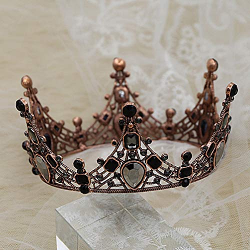 Lurrose corona barroca cristal negro redondo reina corona vintage bronce tiara nupcial para boda prom