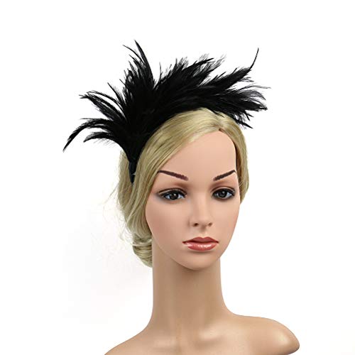 Lurrose Diadema de plumas Fascinator Banda para el cabello Tocado para la cabeza Tocado de disfraces para el Festival de fiestas elegantes (Negro)