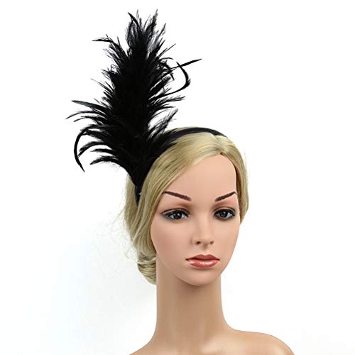 Lurrose Diadema de plumas Fascinator Banda para el cabello Tocado para la cabeza Tocado de disfraces para el Festival de fiestas elegantes (Negro)