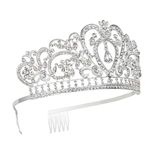 Makone Tiara Corona de Cristal con Diamantes de imitación Peine para Corona Nupcial Proms de Boda desfiles Princesas Fiesta de cumpleaños (Peine Estilo-6)