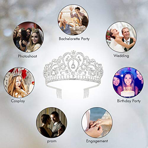 Makone Tiara Corona de Cristal con Diamantes de imitación Peine para Corona Nupcial Proms de Boda desfiles Princesas Fiesta de cumpleaños (Peine Estilo-6)