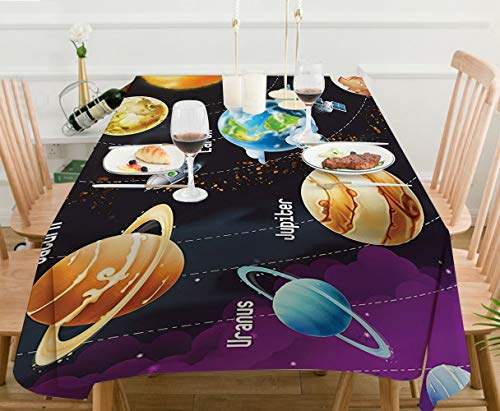 Mantel Antimanchas Rectangular Impermeable,Planet Universe Space, Sistema Solar Educativo Planetas Neptuno Venus Mer,Manteles Mesa Decorativo para Hogar Comedor del Cocina,（140 x 200 cm/55*78 pulgada）