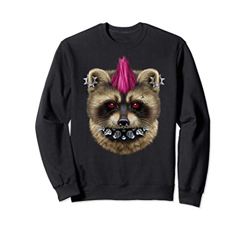 Mapache punk rock con mohawk y maquillaje heavy metal Sudadera