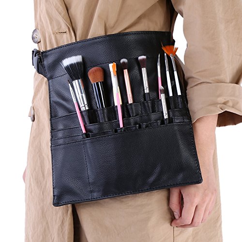 Maquillaje cepillo bolsa, soporte ajustable de suave piel sintética 22 bolsillos delantal cintura bolsa cosméticos almacenamiento herramientas