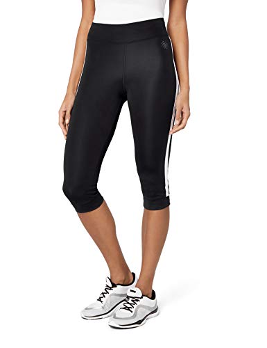 Marca Amazon - AURIQUE Leggings de Deporte con Banda Lateral Estilo Capri Mujer, Negro (Black), 38, Label:S