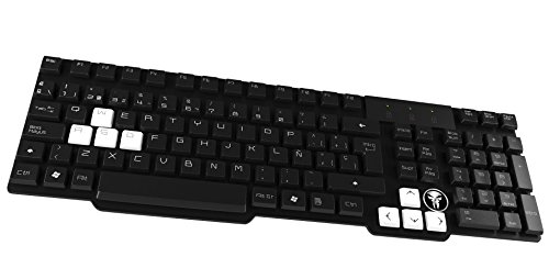 Mars Gaming MKHA0 - Teclado gaming para PC (respuesta ultra-rápida, iluminación LED blanca, anti-ghosting, teclas elevadas y extraíbles, base metálica, USB oro), color negro