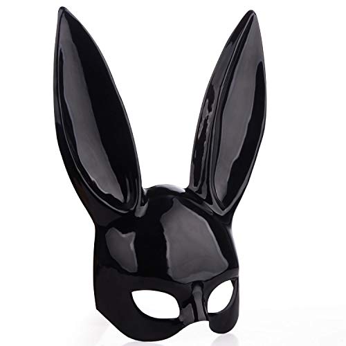 Máscara de conejo negro con orejas para Halloween, fiesta de cumpleaños, cosplay, graduación, Pascua, disfraz de fiesta