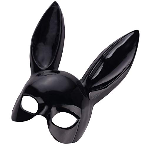 Máscara de conejo negro con orejas para Halloween, fiesta de cumpleaños, cosplay, graduación, Pascua, disfraz de fiesta