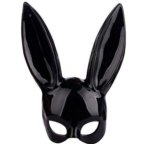 Máscara de conejo negro con orejas para Halloween, fiesta de cumpleaños, cosplay, graduación, Pascua, disfraz de fiesta