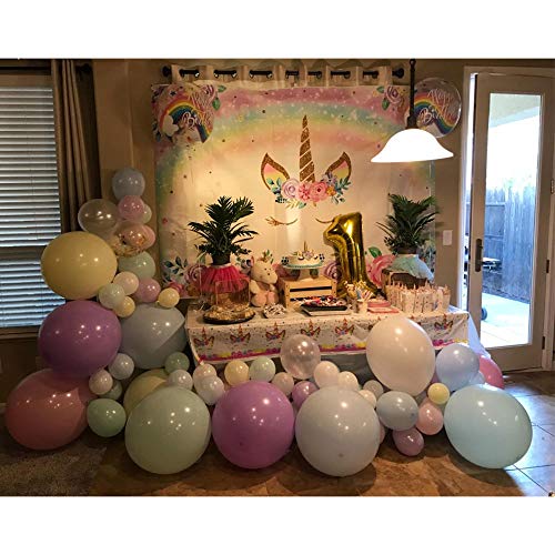 Mehofoto Fondo de Fiesta de cumpleaños con temática de Unicornio arcoíris, 7 x 5 pies, Fondo de fotografía de Unicornio de Vinilo Floral en Color de Agua para Banner de Fiesta de Baby Shower de niña