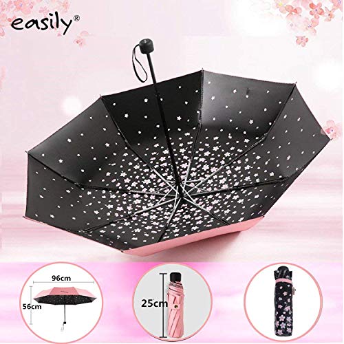 Meiyijia Paraguas Plegable, Mini Paragua,Paraguas Ultraligero, (99% UV Resistencia &100% Impermeable) Doble-Uso Paraguas Del Sol/Lluvia, Conveniente para Viajes（Flor de cerezo rosa Expandir 96cm）