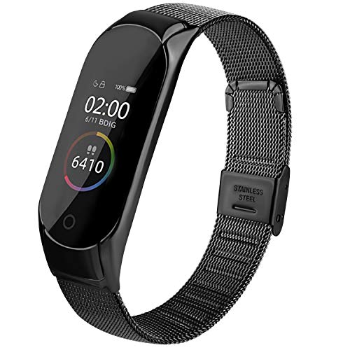 Meliya Correa Compatible con Xiaomi Mi Band 4 Xiaomi Mi Band 3 Metal Correas,Pulsera de Repuesto de Inoxidable Hebilla Ajustable Hebilla Correa para Mujer y Hombre(No Host) (Negro)