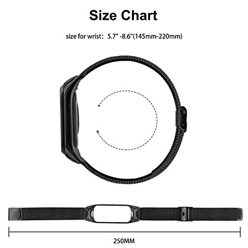 Meliya Correa Compatible con Xiaomi Mi Band 4 Xiaomi Mi Band 3 Metal Correas,Pulsera de Repuesto de Inoxidable Hebilla Ajustable Hebilla Correa para Mujer y Hombre(No Host) (Negro)