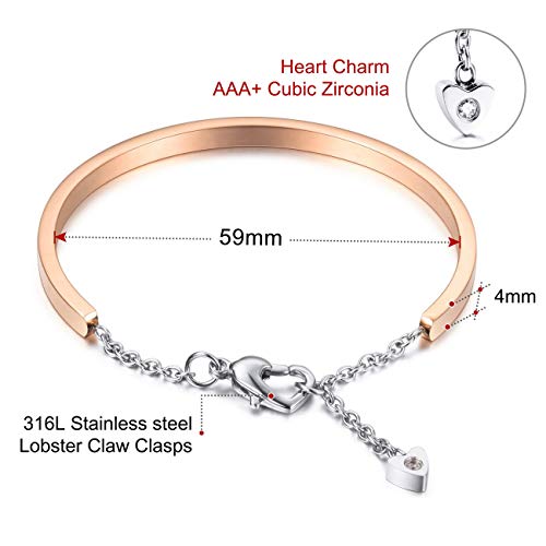 MeMeDIY Pulsera Personalizada Grabado Nombre Identificación De Personalizada para Hombres Mujeres Niñas Brazalete Ajustable De Acero Inoxidable Resistente Al Agua (4 mm de Ancho, Oro Rose Color)