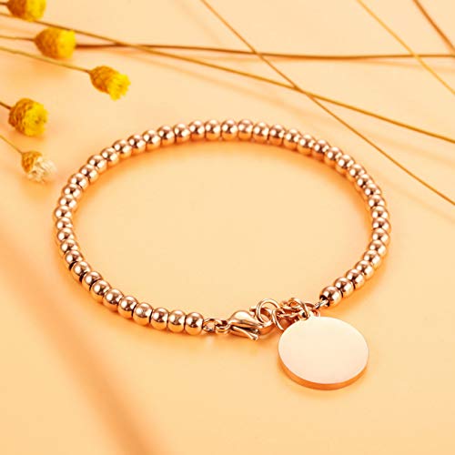 MeMeDIY Pulsera Personalizada Nombres Grabados Personalizados para Mujeres Niñas Acero Inoxidable Tobillo Ajustable Enlace Enlace Dama de Honor Regalos Mejores Amigas Pulseras (Oro-Rosa Color)