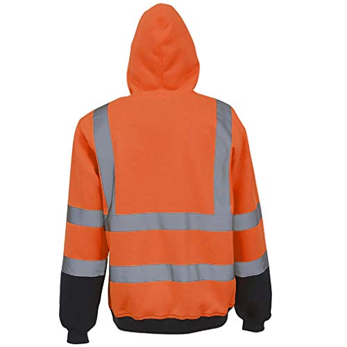 Memoryee Sudadera con Capucha de Lana para Hombre con Capucha Sudadera Reflectante de Alta Visibilidad Trabajo al Aire Libre de Seguridad Talla Grande Jumper Top Orange 4XL