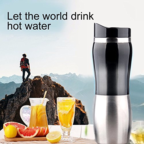 Mengshen 12V Car Taza del Calentador Agua Electric Water Heater Mug Coffee Cup 400ML 50W Portable Cigarette Lighter Kettle Tea Insulated Stainless Steel Heating up to 100 Degrees Celsius,CA102 Black