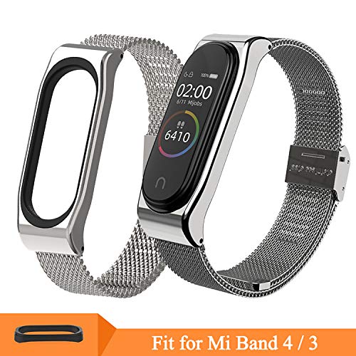 Mijobs Correas de Xiaomi Mi Band 4 Mi Band 3 Correa Bracelet,Wrist Strap Replacement Band para Xiaomi Mi Band 4 3 (No Host) (Milanese Silver)