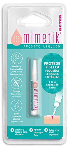 Mimetik by Beter Tirita Transparente Líquida - Forma Una Capa Protectora Flexible, Transpirable Y 100% Resistente al Agua Que Sella la Zona Afectada Creando Una Segunda Piel, Estándar (18001)