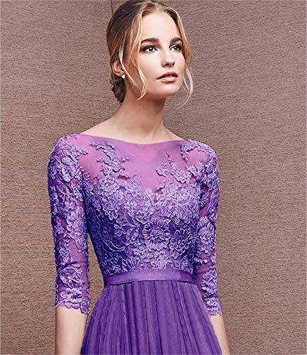 Minetom Mujer Vestidos De Noche Fiesta Elegante Largos Bodas Vestido De Gasa Atractivo 3/4 Mangas Maxi Dress Atractivo Morado ES 44