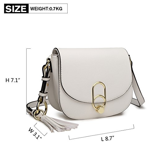 Miss Lulu Bolsos Bandolera de Cuero de PU Bolsa de Mano Bolsa de Hombro Tote Crossbody Bolso Shopper para Mujer (Blanco)