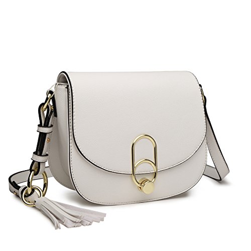 Miss Lulu Bolsos Bandolera de Cuero de PU Bolsa de Mano Bolsa de Hombro Tote Crossbody Bolso Shopper para Mujer (Blanco)