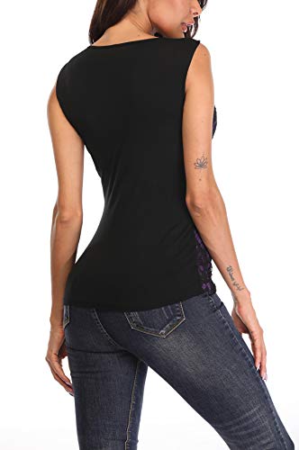 MISS MOLY Mujer Camiseta de Tirantes con Cuello en V Camisas Blusas Encaje Púrpura Large