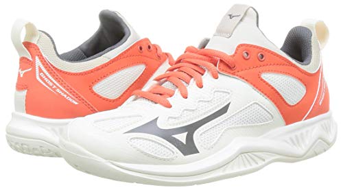 Mizuno Ghost Shadow, Zapatilla de Balonmano para Mujer, Swhite/Qshade/Hot Coral, 40 EU