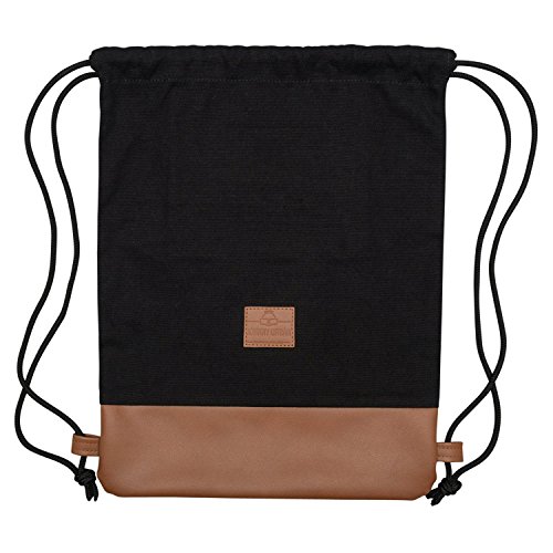 Mochila de Cuerda Negro/Marrón - JOHNNY URBAN Bolsa de Cuerdas para Hombre Mujer Niños y Adolescentes - Mochilas Cordón de Gimnasio - Bolsa Deporte de Algodón y Cuero Vegano