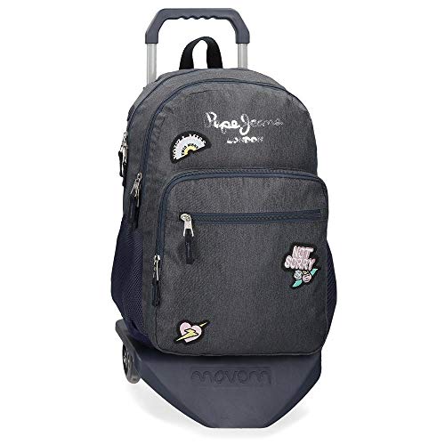 Mochila Escolar Pepe Jeans emi Doble Compartimento con Carro, Azul, 31x46x15 cm