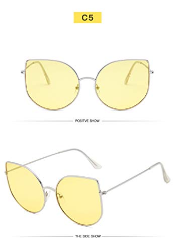 Moda Gafas De Sol Cat Eye Mujer Gafas De Sol Moda Metal   Playa Sun Shade Gafas Hombres Amarillo