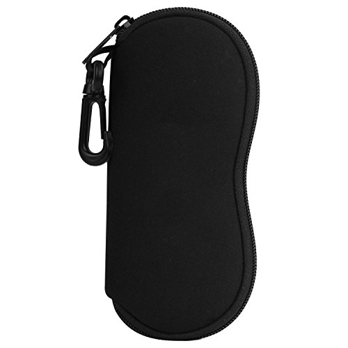 MoKo Funda de Gafas - [Ultra Ligero] Neopreno con Cremallera Almacenaje Lente Suave Sunglasses Case con Clip de Cinturón para Gafas, Bolsa de Llaves, Lápices, Tarjetas, Negro