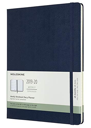 Moleskine 2019-20 Weekly - Agenda Cuaderno Semanal de 18 Meses 2019/2020, Azul Zafiro, Tamaño Extra Grande 19 x 25 cm, 208 Páginas (AGENDAS 18 MOIS)