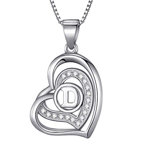 Morella Collar de Mujer con Colgante corazón-Letra D de 925 Plata rodiada con Piedras de circonita de Color Blanco 46cm