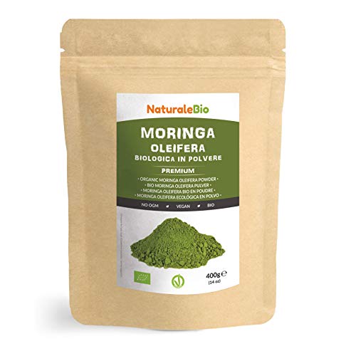 Moringa Oleifera Ecológica en Polvo [Calidad Premium] de 400g. Moringa Powder Organica, 100% Bio, Natural y Pura. Hojas Recogidas de la Planta de Moringa Oleífera. NaturaleBio