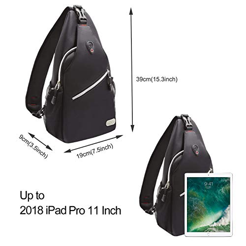 MOSISO Bolso de Honda, Poliéster Repelente de Agua Duradero Pecho Hombro Desbalanceada Gimnasia Fanny Ligero Crossbody Saco Satchel al Aire Libre Excursión Mochila Daypack, Negro